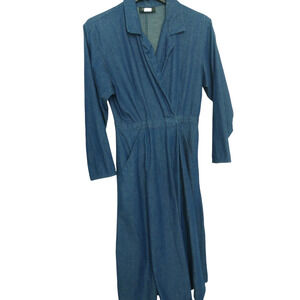Denim Wrap Dress Women's Size 12 Modest Y2K Oversize USA Midi Retro